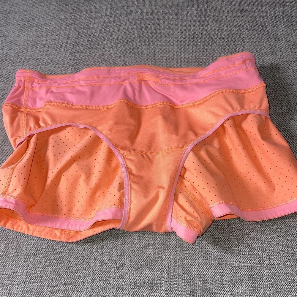 Lululemon Final Lap Running Shorts Womens 10 Pink Lined Athletic Fit Laser Cut